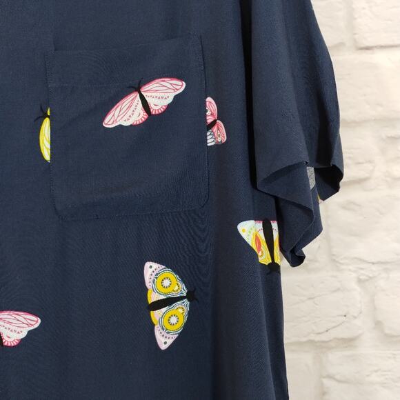 A Goodfellow & Co Men's Navy Colorful Butterfly Moth Button Down Shirt NWT L - Picture 4 of 11